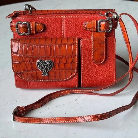 Brighton Burnt Orange Crossbody Organizer Leather Bag near perfect condition - Picture 2 of 12